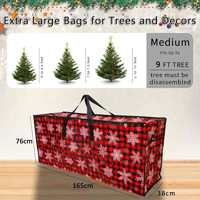 Plastic Waterproof Christmas Tree Bag - Large Storage Box with Reinforced Handles and Dual Zippers for 9ft Artificial Holiday Trees