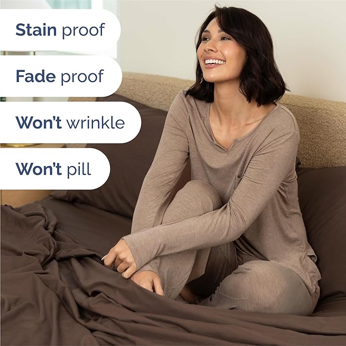 Split King 7 Piece Sheet Set - Comfy Breathable & Cooling - Ultra-Soft Hotel Luxury Bedding Set w/ 8-16 Inch Deep Pockets - 1 Flat & 2 Fitted Sheet & 4 Pillowcases - Wrinkle Free & Easy Care - Brown