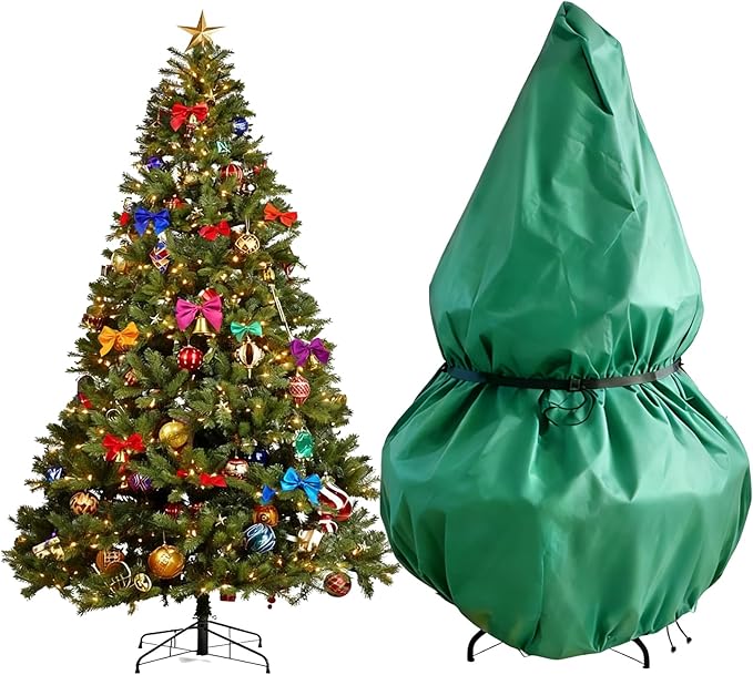 Christmas Tree Storage Bag, Upright Design, Fits Up to 6.5ft Tall Artificial Tree,Large Holiday Xmas Tree Cover Upright Tree Dustproof Bag with Zipper & Drawstring(Green,6.5ft)
