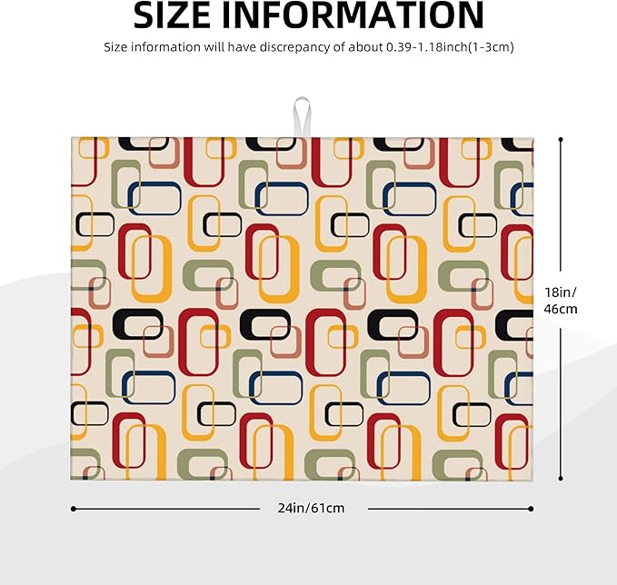 Mid Century Modern Retro Kitchen Drying Mat Vintage Decorative Microfiber Dish Drainer Mat for Kitchen Counter Absorbent Reusable Washable 18x24 Inch