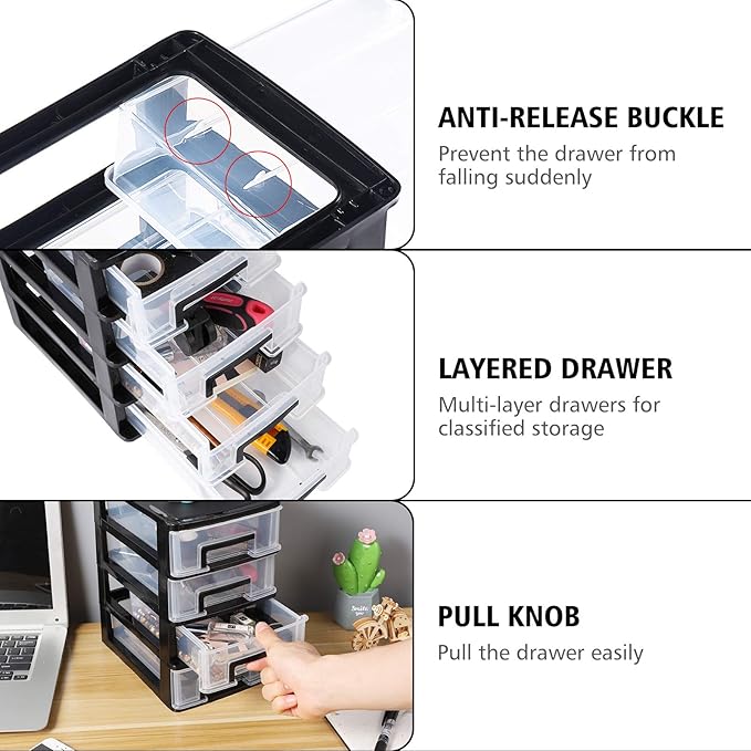 Desktop Storage 4 Drawer Mini Desktop Drawers Plastic Drawer Organizer Storage Container Drawers Cosmetic Makeup Organizer