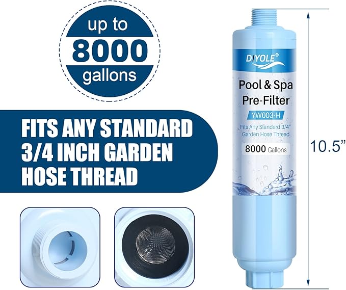 Garden Hose Filter for Filling Hot Tub/Pool/Spa, Greatly Reduces Sediment, Chlorine, Heavy Metals and Odors, Standard 3/4" Garden Hose Thread, Up to 8,000 Gallons(2 Pack)