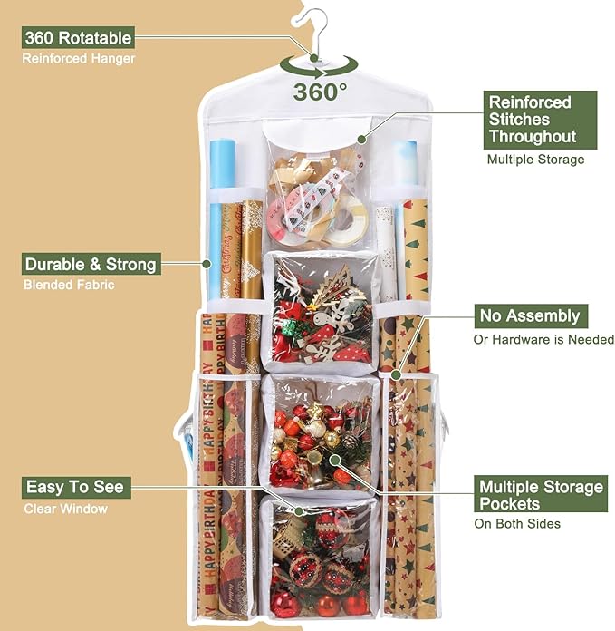 Wrapping Paper Storage, Gift Wrap Organizer Holder Double-Sided Hanging Gift Bag Storage Organizer