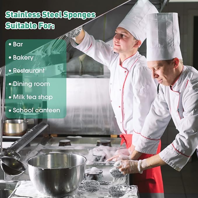 Roshtia 60 Pieces Stainless Steel Scouring Pad Bulk Metal Scrubber for Cleaning Dish 30 Gram Stainless Steel Sponge Round Metal Wool Scrubber for Cleaning Kitchen Bathroom Household