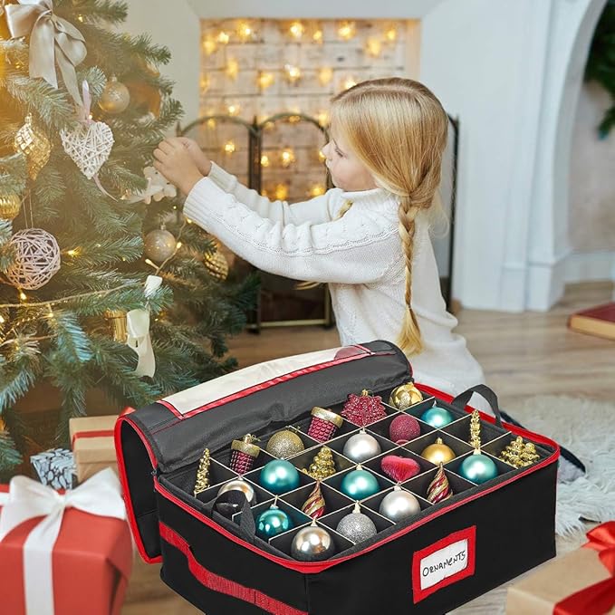 HOLDN’ STORAGE Christmas Ornament Storage Box with Dividers - Fits 72-3” Ornaments, 3 Removable Trays, Durable & Space-Saving, Clear Top Lid, Convenient Storage Designed, Black