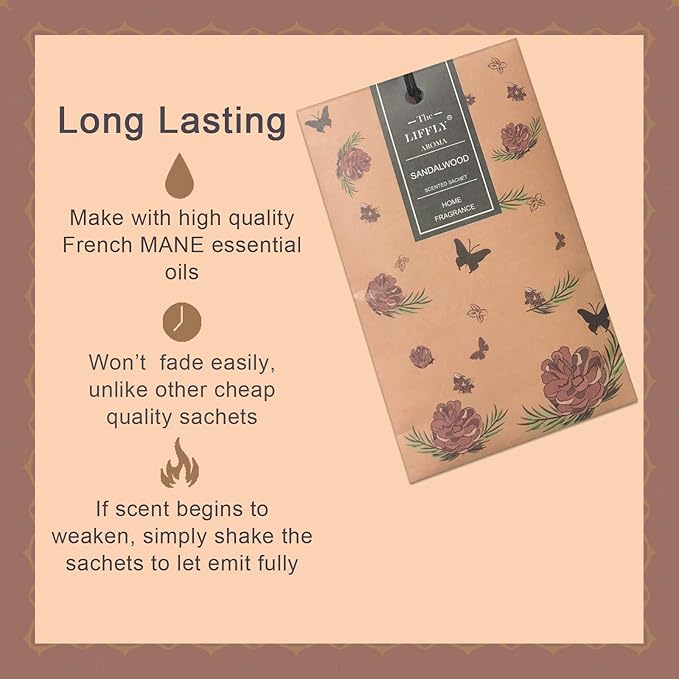 LIFFLY 14 Packs Sandalwood Scented Sachets for Drawers and Closets