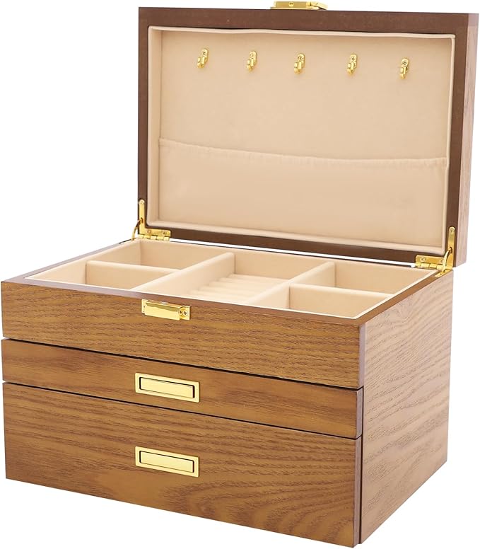 Jewelry Organizer 3 Layers Jewelry Box Watch Storage Jewelry Case Jewelry Organizer Pull-out Drawer Jewelry Storage Case Brown (Brown)