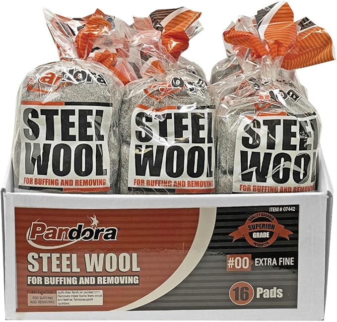 Pandora Steel Wool #00 – Extra Fine Grade, 240 Pads for Buffing and Cleaning - Metal Strands - Ideal for Cleaning Golf Clubs, Metal Wheels, Screens, and Metal Lawn Furniture