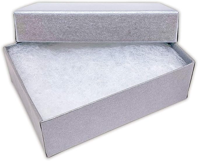 TheDisplayGuys - 25-Pack #32 Cotton Filled Cardboard Paper Jewelry Boxes Gift Case - Pearl Gray (3.3" x 2.3" x 1.0") - for Shipping or Storage