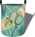 Tropical Tennis Rackets and Balls Laundry Basket with Handles, 19.7"x15.7" Clothes Foldable Laundry Hamper Organizer for Dorm Nursery Bedroom Bathroom Decor, Toy Storage Bin for Kids