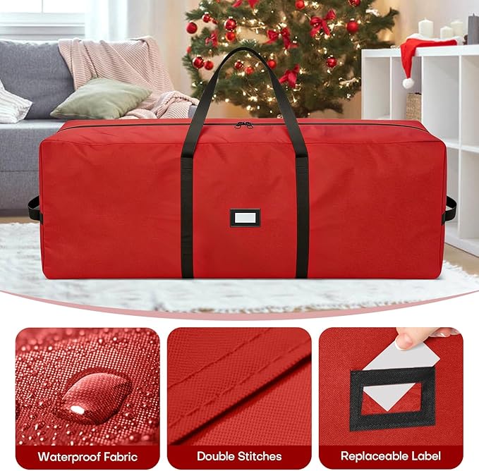 Christmas Tree Storage Bag - Fits Up to 9 Ft Large Artificial Christmas Tree, Heavy Duty 600D Oxford Cloth Xmas Tree Container with Handles & Zipper - Red
