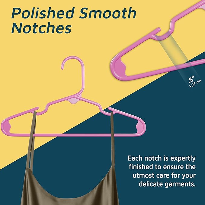 Lifemaster Plastic Kids Clothes Hangers – Children Clothes Hanger with Shoulder Notch, 11.6 Inch Space-Saving Closet Organizer for Baby, Toddler, and Kids Clothing, Hold Up to 5 lbs, Pack of 50, Pink