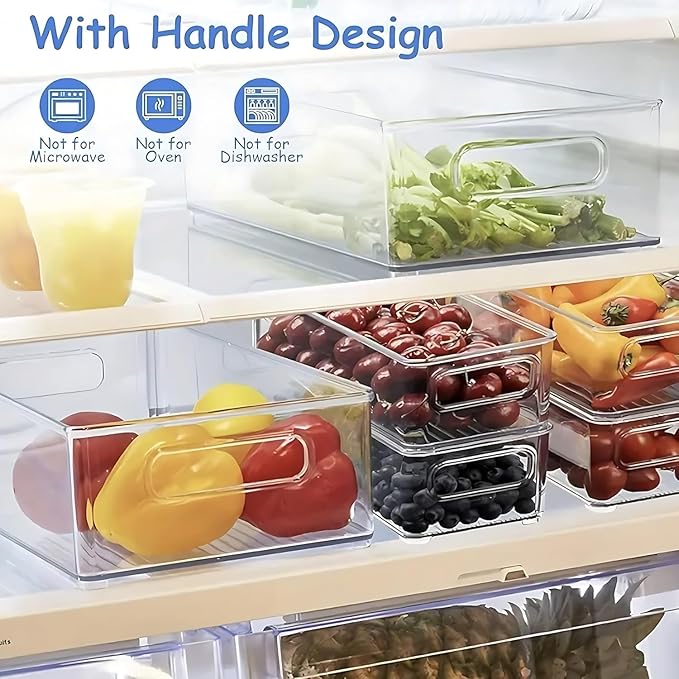 ZHOHO TANT 7 Pack Refrigerator Organizer Bins, 4 Sizes Stackable Clear Pantry Storage Bins with Handles for Fridge, Freezer, Shelves, Drawer, Bins, Snack Organizer for Home & Kitchen