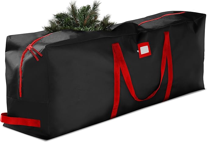 ZOBER 600D Oxford Fabric Christmas Tree Storage Bag - Fits 7.5 Ft Artificial Trees - Tear Proof Waterproof Christmas Tree Bag For Storage Box For Xmas - Strong, Durable Handles - Card Slot - Black