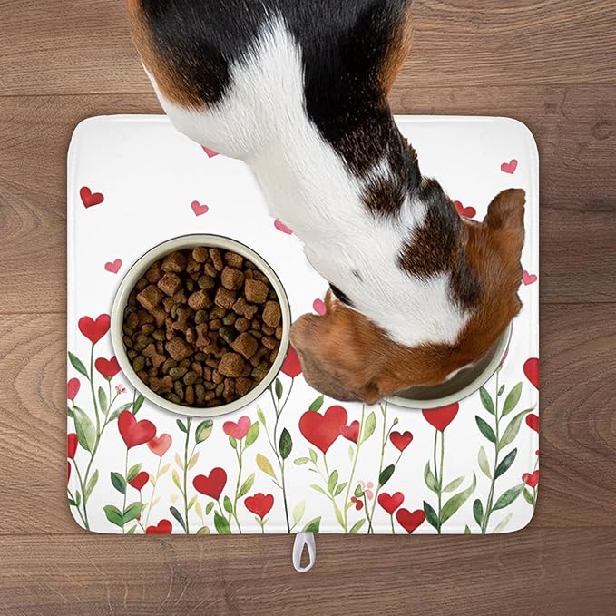 Valentines Day Dish Drying Mat for Kitchen Counter 18x16 Inch Green Red Heart Drying Mat with Absorbent Reversible Microfiber Holiday Love Dish Drainer Mats Rack Pad for Coffee Countertop Protector