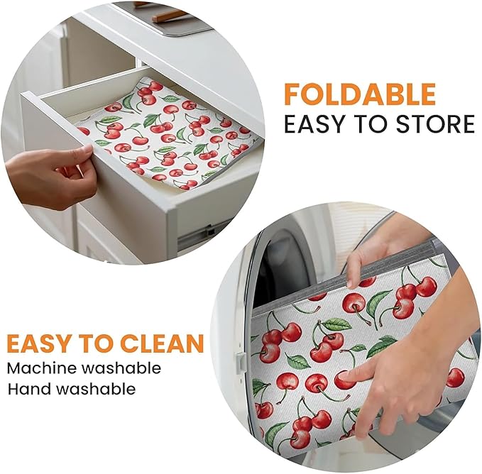 Dish Drying Mat For Kitchen Counter, Cherry Leaf Microfiber Absorbent Dish Drainer Rack Pad Reusable Large 18x24in Drying Mat