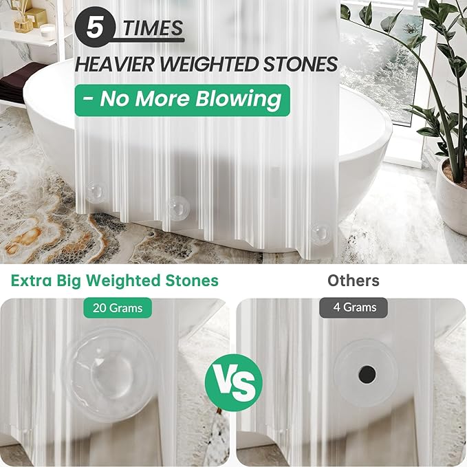 AmazerBath Stall Shower Curtain Plastic, Small Shower Curtain Clear 40 x 72, Stand Up Shower Curtain Thick PEVA, Heavy Duty Shower Curtain Stall Size with 2 Weighted Stones and 7 Grommet Holes