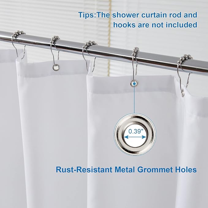 Amazer White Long Shower Curtain Liner Washable, 72 x 78 Inches, Fabric Shower Liner with 2 Bottom Stones, Waterproof 2-in-1 Shower Curtain and Liner, 12 Grommet Holes, Hotel Quality, White