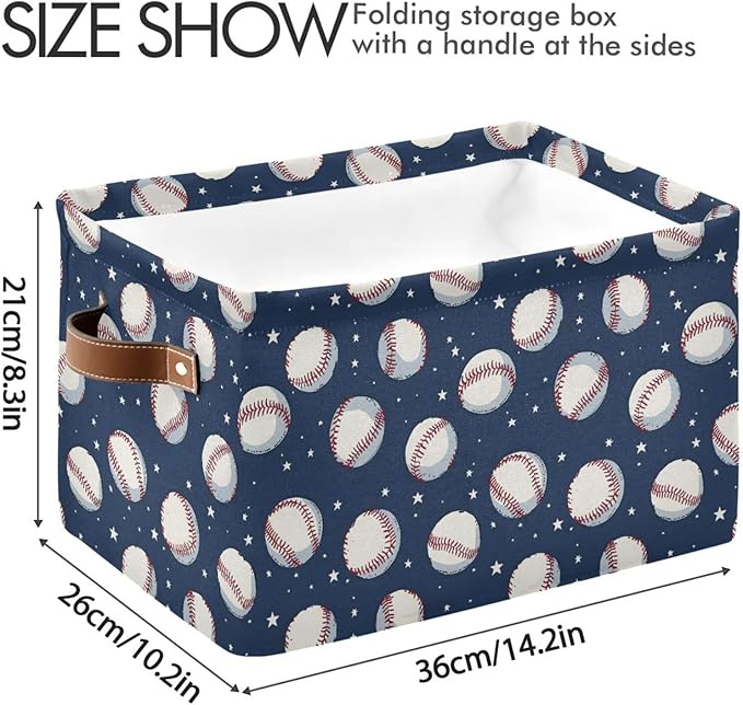 ALAZA Baseball Star Blue Sport Foldable Storage Box Storage Basket Organizer Bins with Handles for Shelf Closet Living Room Bedroom Home Office 1 Pack