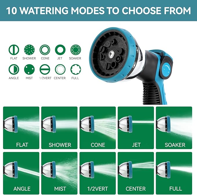 AnyEasy Garden Water Hose Nozzle Metal Heavy Duty Sprayer Thumb Control with 10 Spray Modes Suitable for Watering Plants, Iawn and Garden, Car Washing, Cleaning, Showering Pets and Outdoor Fun, Blue