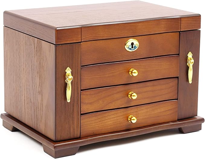 Eapmic Extra Large 4 Layers Wooden Jewelry Box Jewelry Case Cabinet Armoire Ring Necklacel Gift Storage Box Organizer (4 Layers,Brown)