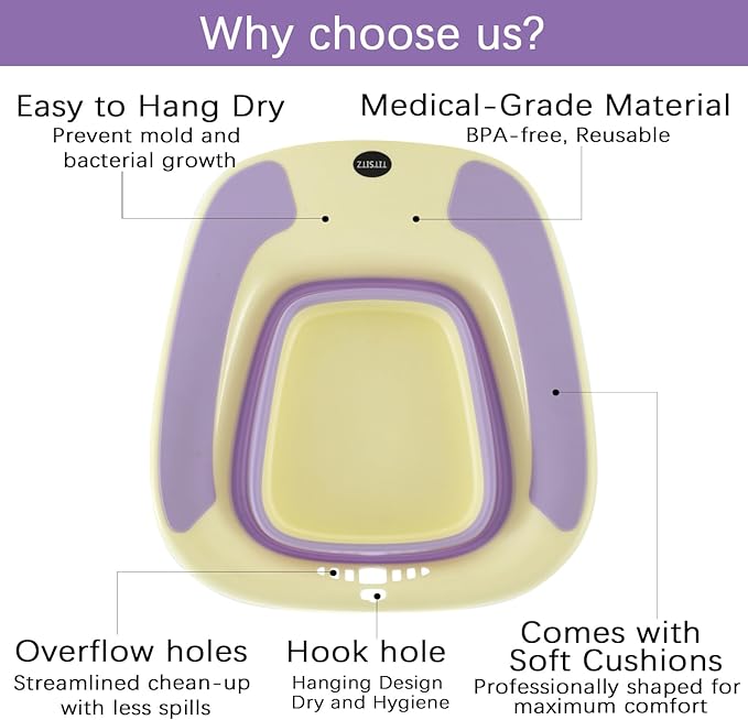 Sitz Bath, Portable Sitz Bath for Postpartum Care, Sitz Bath for Hemorrhoids, Sitz Bath for Toilet Seat, Sits Bath Tub for Women Men Adults, Sitz Bath Soak Salts Basin, Hip Bath Bowl, Purple