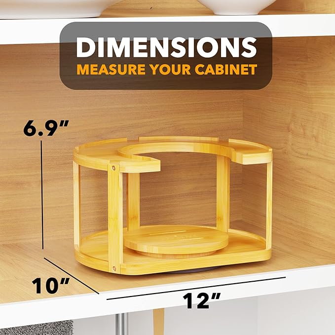 SpaceAid 2 Tier Bamboo Spice Rack Organizer, Lazy Susan Turntable for Cabinet, Home Kitchen Spices Spinning Rotating Shelf Racks for Pantry Seasoning Bottle Holder Storage (Two Tier, Natural)