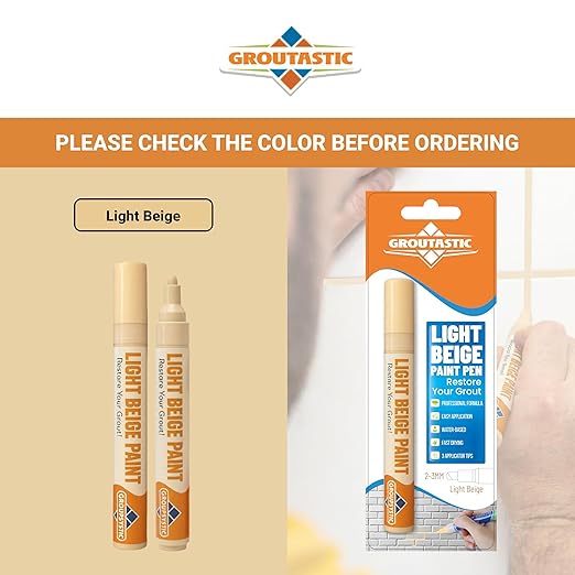 Light Beige Grout Paint Pen – Restore and ReColor Your Grout – Restores, Colors & Seals – Fast Drying, Waterproof, Long Lasting Color for Bathroom, Showers & Kitchen Floors.