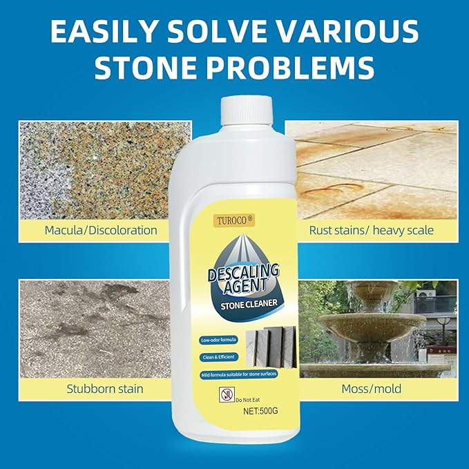Turoco 500ml Heavy-Duty Marble & Granite Cleaner –Yellowing & Limescale Remover for Tile, Concrete & Natural Stone – Restores Shine for Bathroom, Kitchen, Patio & Outdoor Stone Surfaces