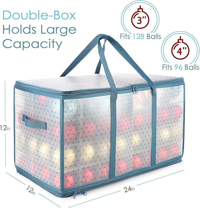 Hearth & Harbor Christmas Tree Storage Bag 7.5 ft, Wrapping Paper Storage Organizer Container & Large Christmas Ornament Storage Box With Adjustable Dividers
