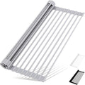 HANZENMA Roll Up Dish Drying Rack Over The Sink Kitchen Roll Up Sink Drying Rack Multipurpose Foldable Sink Drying Mat, Heat-Resistant, Anti-Slip & Anti-Rust Dish Rack for Kitchen, 20.5" x 13", Grey