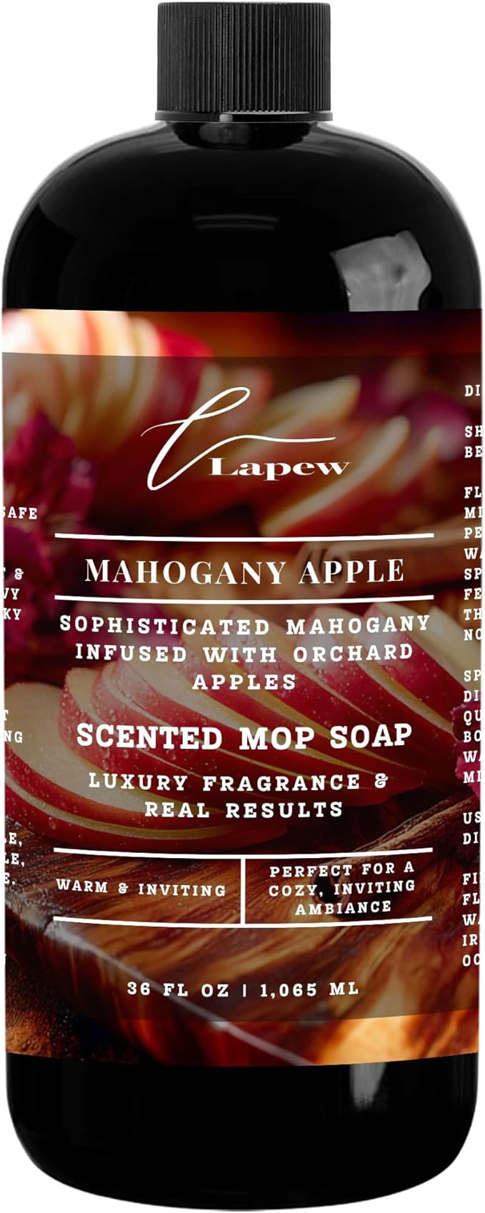 Lapew Mahogany Apple Scented Mop Soap Concentrate 36 oz | Premium Fragranced Floor Cleaner | Streak-Free | Hard Floor Cleaning Solution | Eco Friendly | Made in USA