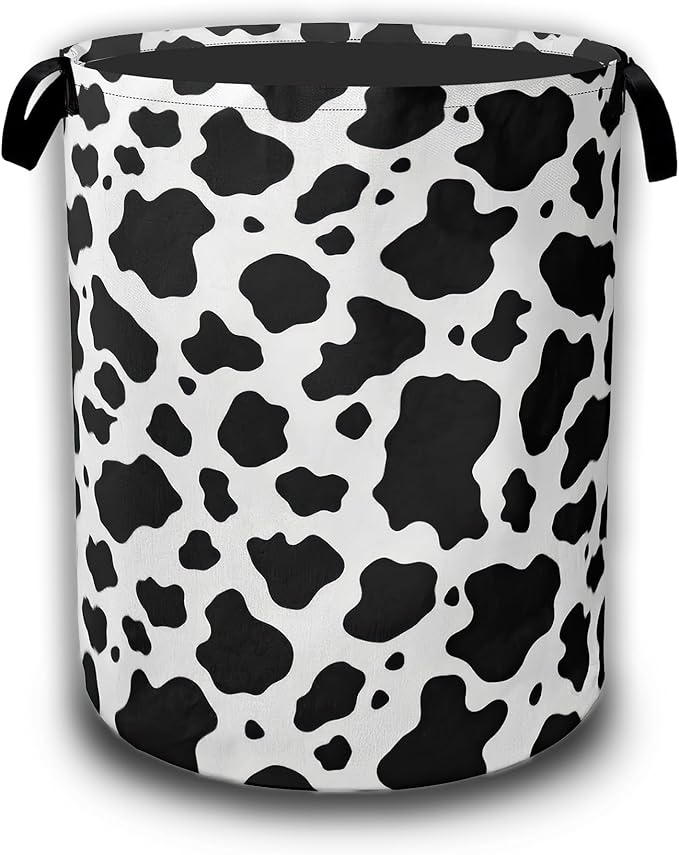 Cow Print Laundry Basket,Waterproof Foldable Laundry Hamper,Dirty Clothes Basket, Linen Bin Storage Organizer Collection 16" x 20.8"