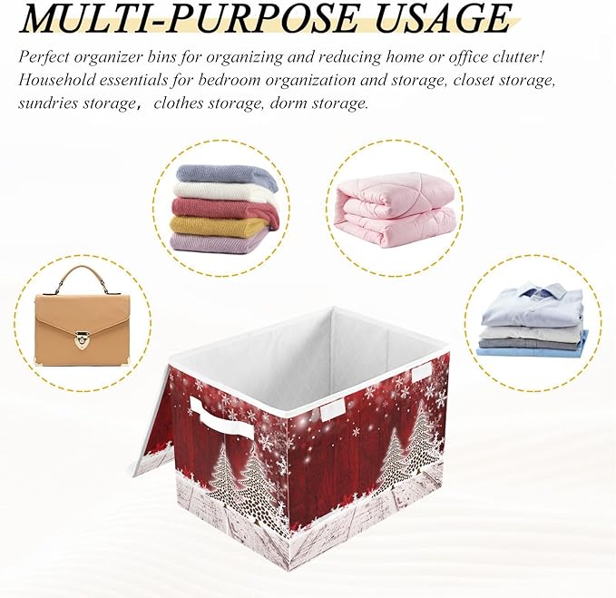 senya Christmas Storage Baskets Collapsible Bins with Lids, Christmas Coffee Tree Red Wooden Storage Boxes Clothes Baskets for Organizing