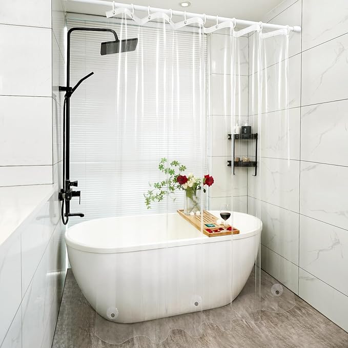 Waterproof Clear Shower Curtain Liner with 3 Large Magnets, 60 x 72 inch Bpa-Free PEVA 8G Plastic Shower Liner Weighted, Transparent Bathroom Shower Curtain for Walk-in