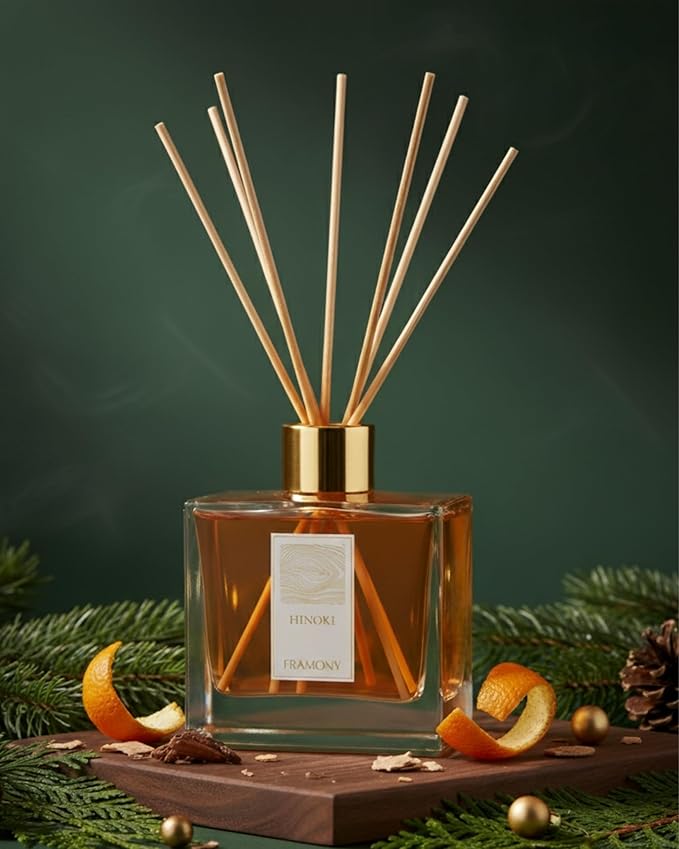 Hinoki Reed Diffuser - Luxury Japanese Ryokan Hotel Scent, Zen Forest Cypress & Cedarwood Fragrance, Home Spa Aromatherapy Gift Set, 6.4 fl oz (Hinoki Wood)