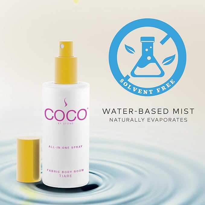 COCO by Stone 5oz All-in-One Spray (Tiare) Shake & Spray Formula for Fabric, Pillows, Interiors, Clothing, Home Fragrance Accessories, Room Perfume, Room Deodorizer, Vegan & Cruelty-Free