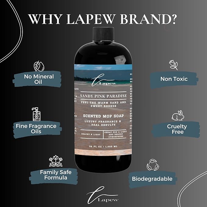 Lapew Sandy Pink Paradise Scented Mop Soap Concentrate 36 oz | Premium Fragranced Floor Cleaner | Streak-Free | Hard Floor Cleaning Solution | Eco Friendly | Made in USA (Pink Sands)