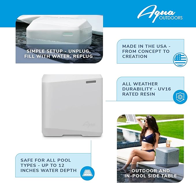 Aqua Outdoors - Small Side Table - for Inside Pool, Sun Shelf & Patio Surfaces - Designed for Shallow Shelves Up to 10” - Compatible with All Pool Types - Poolside & Sun Deck Tanning - Gray Granite