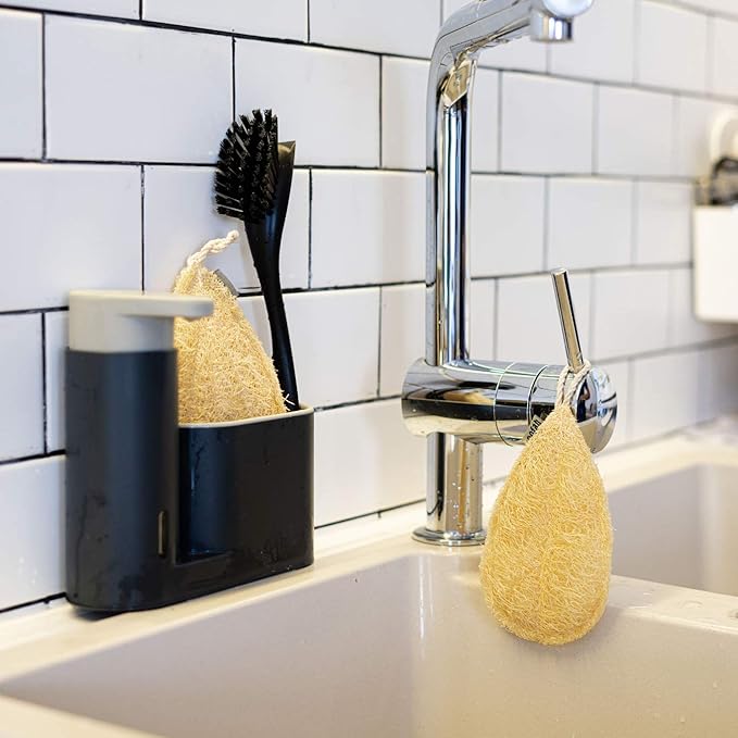 Miw Piw Natural Loofah Dish Sponge Pack 3 Vegetable Scrubber for Kitchen -100% Biodegradable Compostable Dishwashing Scouring Pad Zero Waste Plastic Free Eco Friendly Sustainable