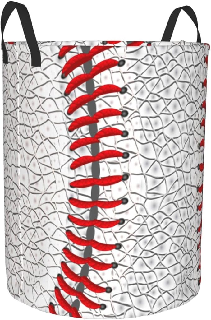 Baseball Laundry Basket Storage Bin Foldable Laundry Hamper Clothes Storage Bucket Organizer 19.6x15.7 Inch For Laundry Room/Bedroom/Bathroom
