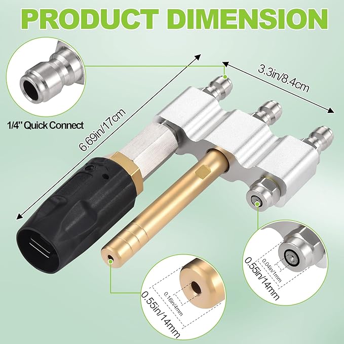 Ciunura 3 in 1 Downstream Soft Wash Chemical Nozzle, M5 Twist Nozzle Shooter Tips, 0-60°Adjustable Spray Pattern, for 1700-6000PSI, 3-7 GPM Pressure Washer, with 1/4 inches Quick Connect