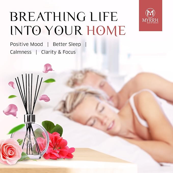 English Roses Scented Reed Diffuser Set with 8 Rattan Diffuser Sticks, 150 ml, All Natural Air Freshener, Long-Lasting Diffusers at Home - MyrrhUSA