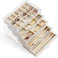 Jewelry Organizer with 5 Drawers Clear Acrylic Earring Display Case Velvet Jewelry Storage Box Display Holder for Earring Ring Bracelet Necklace (Beige, 48 Grids)