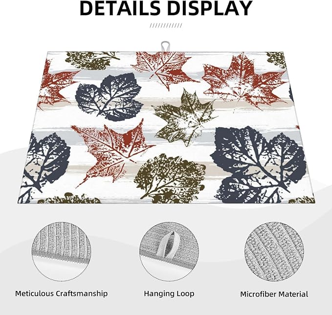 Blue Red Maple Leaves Dish Drying Mat 18x24 For Kitchen Counter Absorbent Microfiber Dishes Pad Dish Drainer Rack Mats Fast Dry Kitchen Accessories