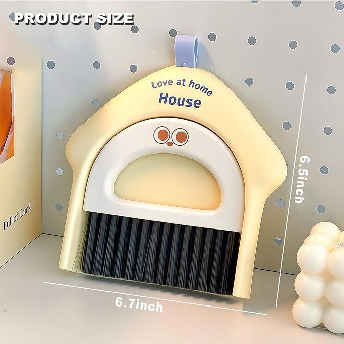 Small Dustpan and Broom Set,Mini Handheld Dust pan with Cleaning Brush Set for Home Desktop, Sofa,Office,Keyboards, Pet Care Household,Camping (Yellow)