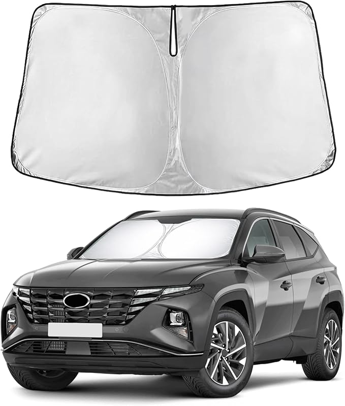 EcoNour Windshield Sun Shade Compatible for Hyundai Tucson 2022–2026 | SUV Front Window Sunshade | Foldable Sun Visor Protector | UV & Heat Blocking | Keeps Your Car Interior Cooler