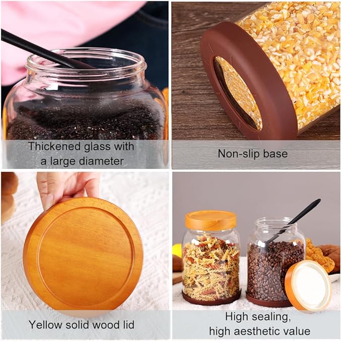 SAIOOL 2-Pack Striped Borosilicate Glass Airtight Canisters - Big mouth Large Capacity, Acacia Wood Lid, Food Storage Jars for Flour, Pasta, Pantry Organization (3/4 Gallon （Strew 2 pack）)