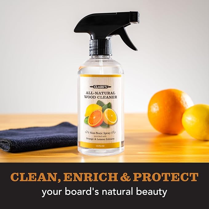 CLARK'S Natural Stone Spray Cleaner, with Microfiber Cloth for Soapstone, Granite, Quartz, Marble, & other Countertop Surfaces – Pure Ingredients to Keep Stone Protected, Citrus Oil Extracts, 12oz