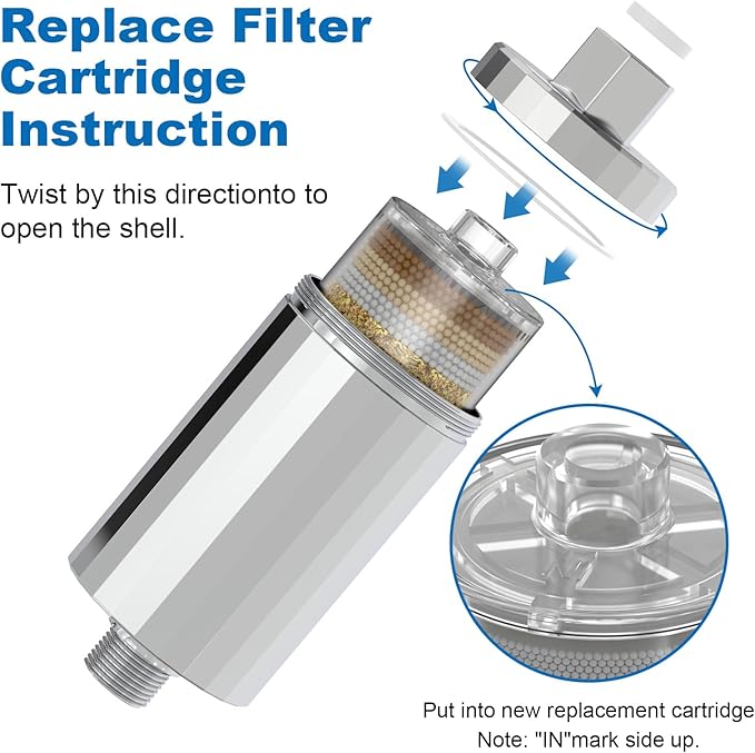 Shower Filter Replacement Cartridge, KDF 55 Hard Water Purifier Reduces Chlorine, Heavy Metals, added Vitamin C E&A Water Softener with High Output